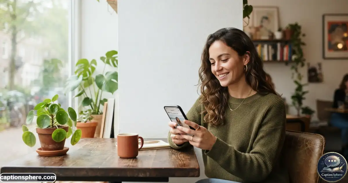 Image Prompt: Create a realistic editorial lifestyle photograph in 16:9 format showing a confident young adult preparing an Instagram return post after a long break, holding a smartphone with a subtle social-media posting context, natural modern setting, relaxed expression, stylish casual clothing, soft daylight, balanced composition, clean negative space at the top-middle for a heading, no logos, no watermark, no extra text.