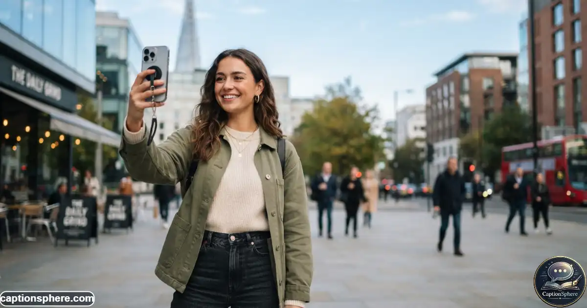 Confident person taking a stylish outdoor selfie for Instagram