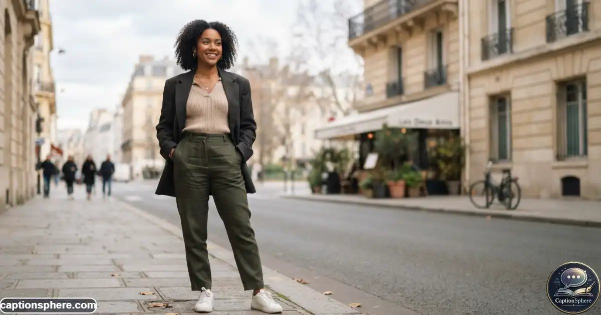 Confident young adult posing naturally on a modern city street