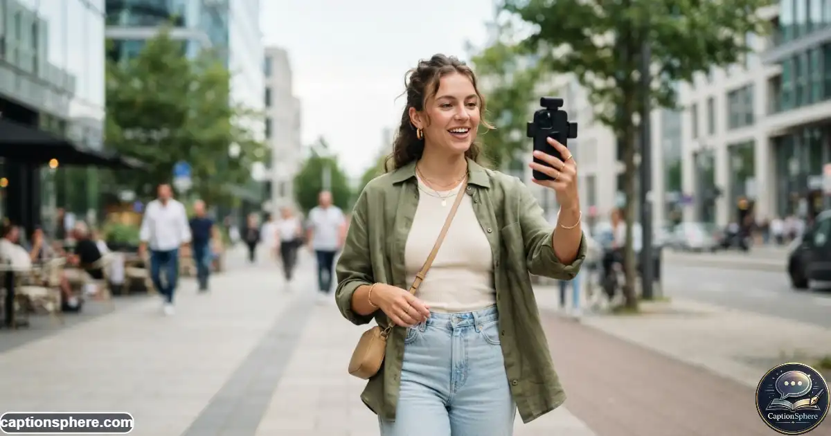 Person recording a confident lifestyle video with a smartphone outdoors