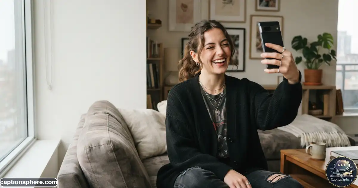 Smiling person taking a playful selfie with a mischievous expression
