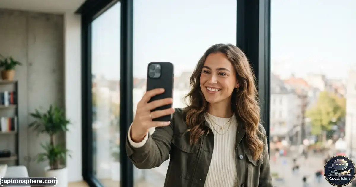 Confident person taking a stylish selfie near a bright modern window