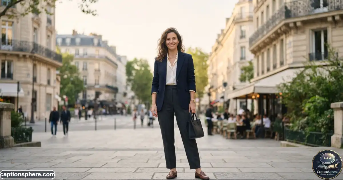 Confident woman posing outdoors with a calm expression and powerful presence