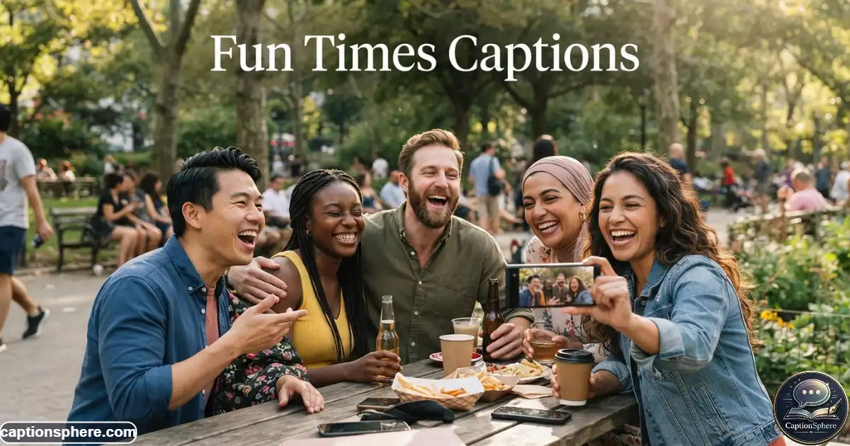 Friends laughing together outdoors during a fun day with a smartphone camera
