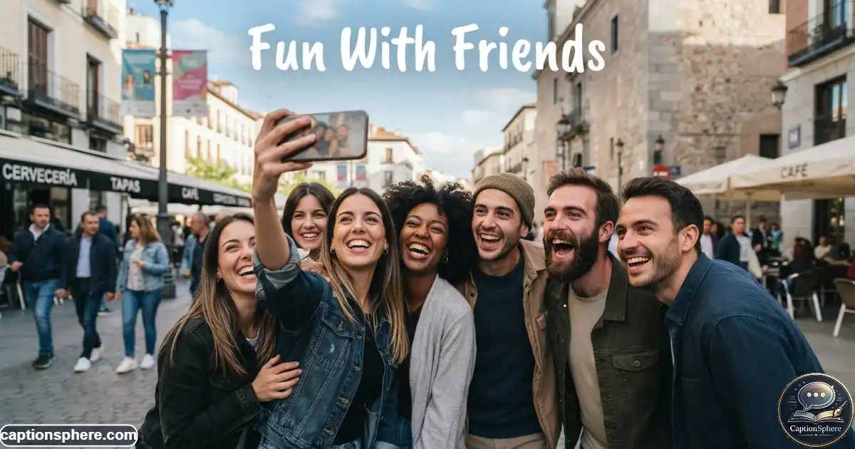 A group of friends smiling together while taking a casual outdoor group photo