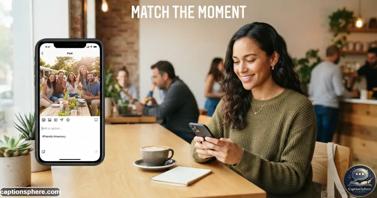 Person choosing a playful Instagram caption while viewing a fun photo on a smartphone