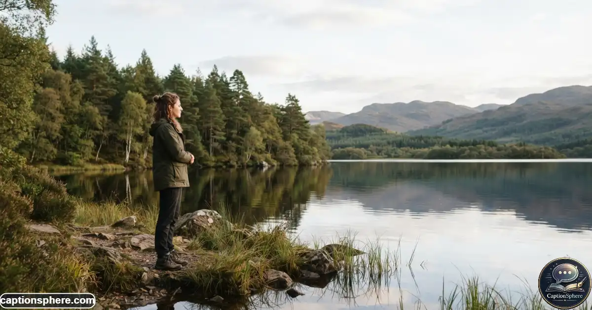 Create a realistic 16:9 editorial photograph of a person standing peacefully beside a quiet lake surrounded by trees and distant hills. The subject should appear relaxed and reflective rather than posed, with gentle natural light and a calm atmosphere. Leave clean top-middle space for a heading. Realistic anatomy and environment, no logo, watermark, website name, subtitle, or extra text.