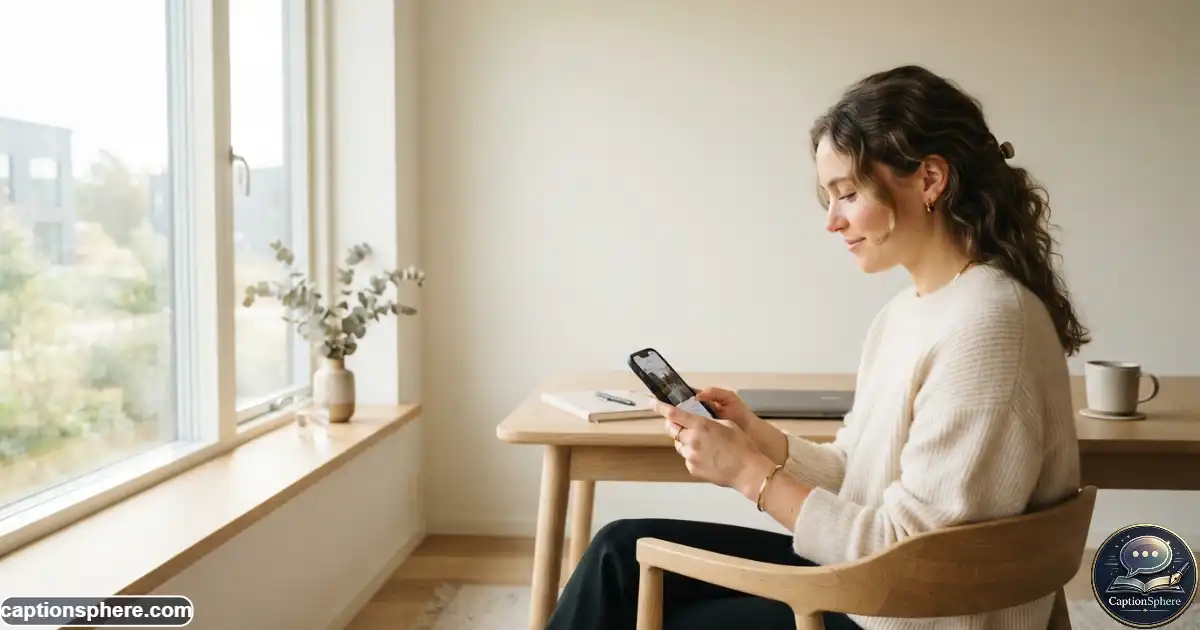 Close-up of smartphone user creating a simple minimalist Instagram post