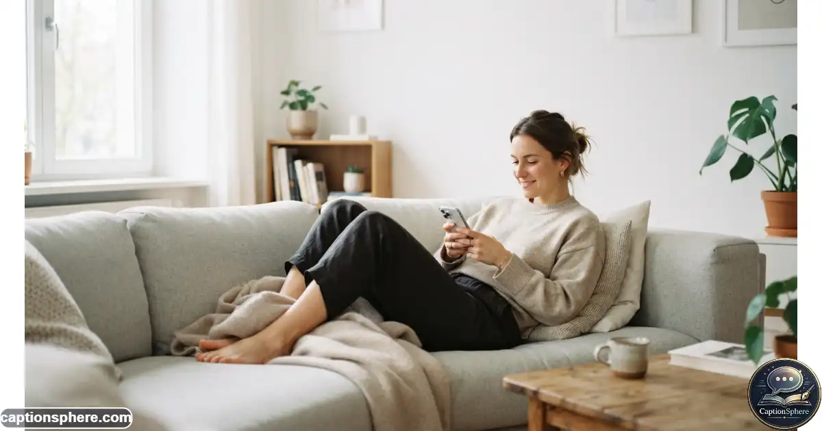 Relaxed person using phone while lounging at home on a quiet day