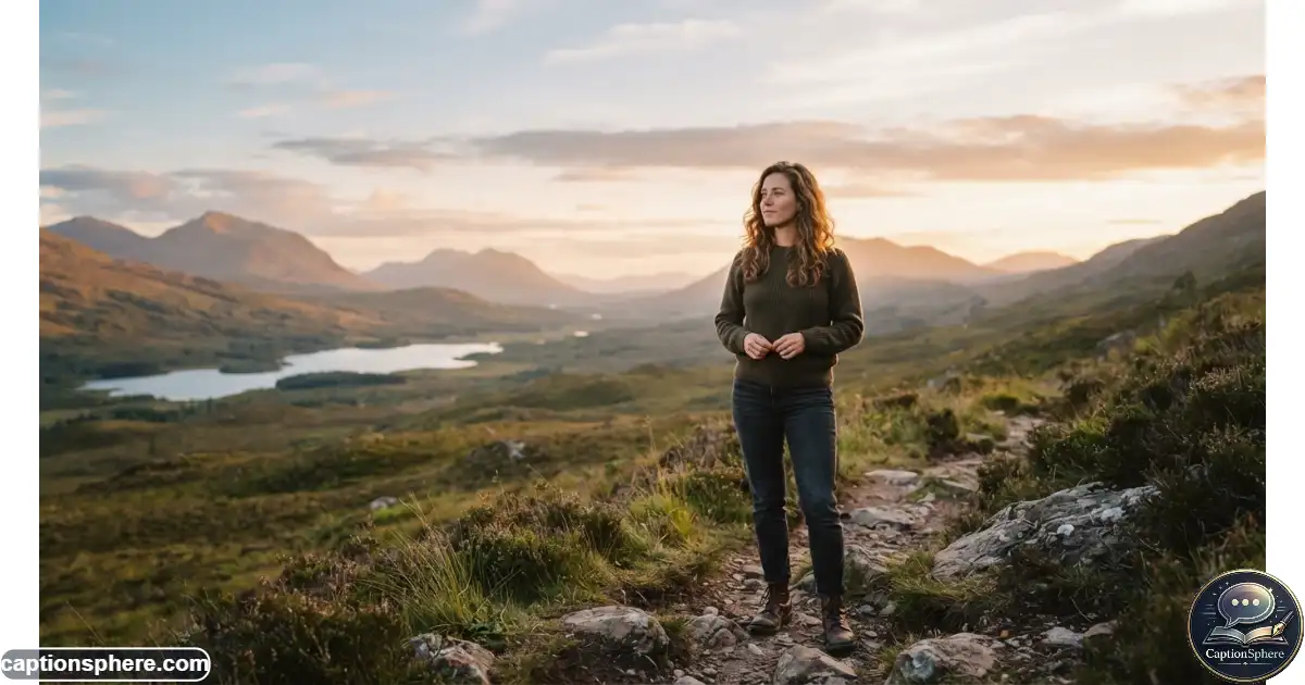 Person standing outdoors alone and reflecting peacefully during golden hour