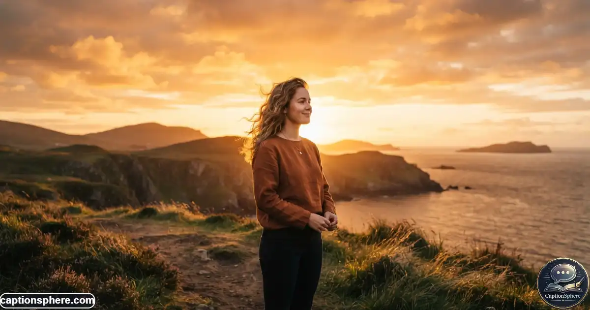 Young woman enjoying warm orange sunset light outdoors