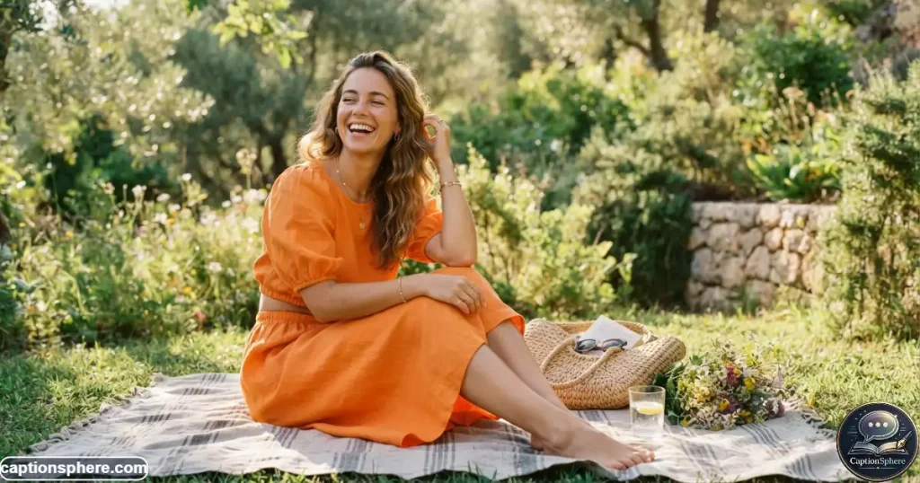 Young woman in orange enjoying a bright summer afternoon outdoors
