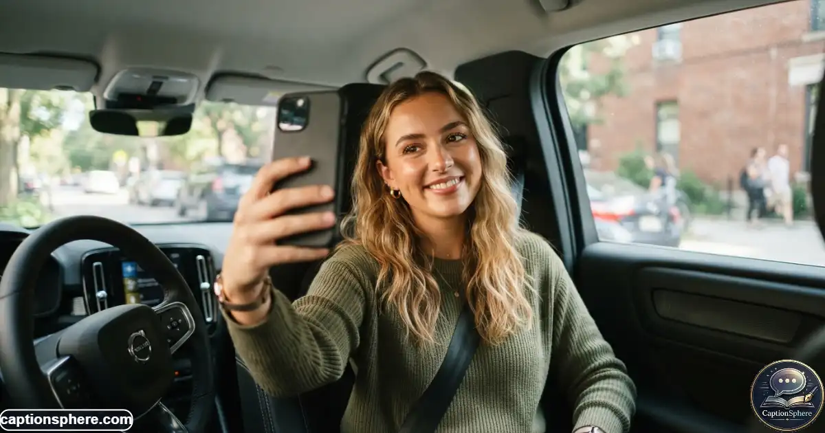 Image Prompt:
Create a realistic editorial lifestyle photograph in 16:9 format showing a person taking a natural selfie from the front seat of a parked car. Make the steering wheel and passenger-seat area subtly visible without dominating the composition. Use believable anatomy and expression, natural daylight, and clean top-middle space for a heading. No logo, watermark, subtitle, or extra text.
