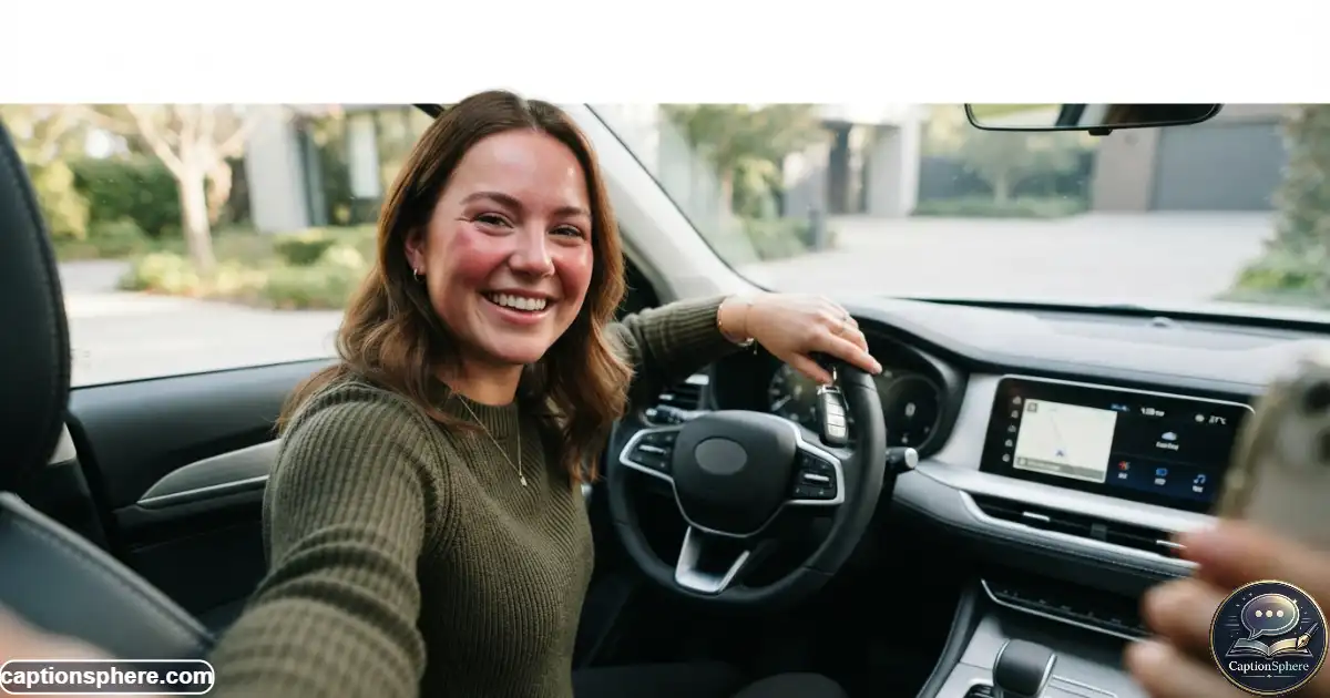 Image Prompt:
Create a realistic premium editorial photograph in 16:9 format showing a person celebrating a new car with a selfie from the driver’s seat while safely parked. Highlight a clean modern interior, fresh keys, natural excitement, and realistic details without making the vehicle brand-specific. Leave clean top-middle space for a heading. No logo, watermark, subtitle, or extra text.
