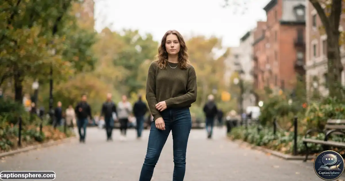 Person posing naturally with a straight face and relaxed expression outdoors