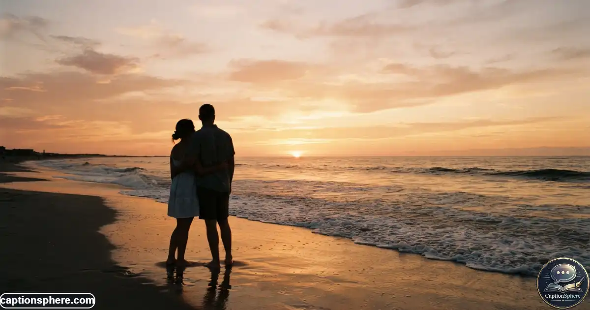 Couple standing in silhouette near the beach during a warm golden hour sunset