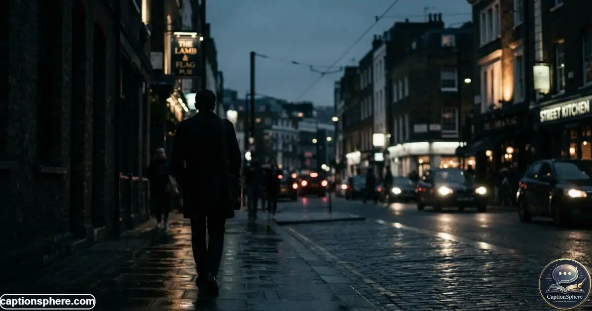 Person in dark silhouette standing against a moody urban evening background