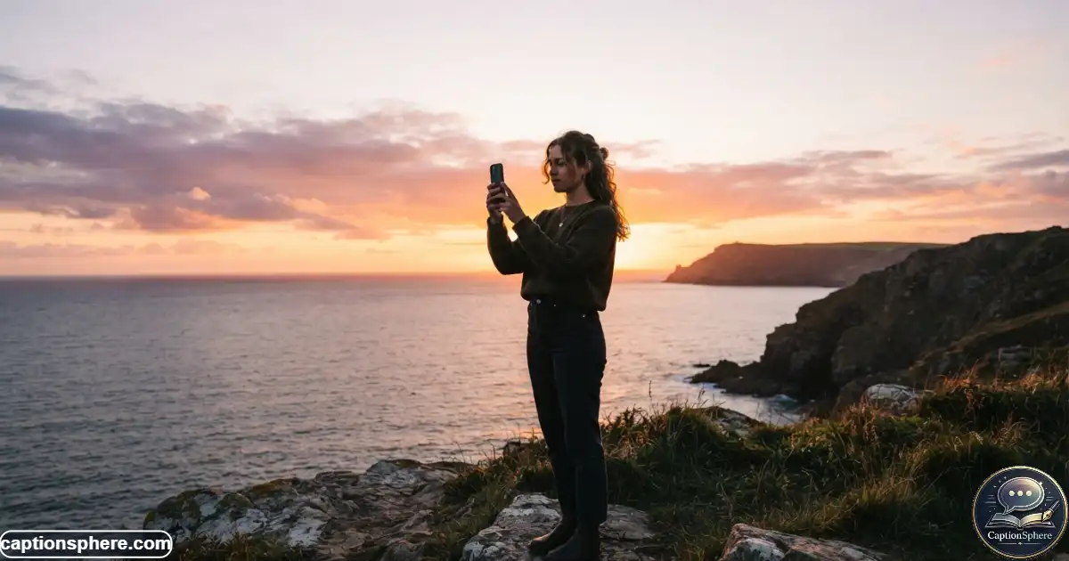 Person capturing a sunset silhouette moment outdoors with a smartphone