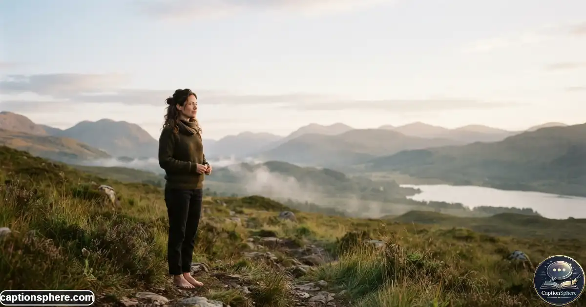 Person standing peacefully outdoors representing calm confidence and inner strength
