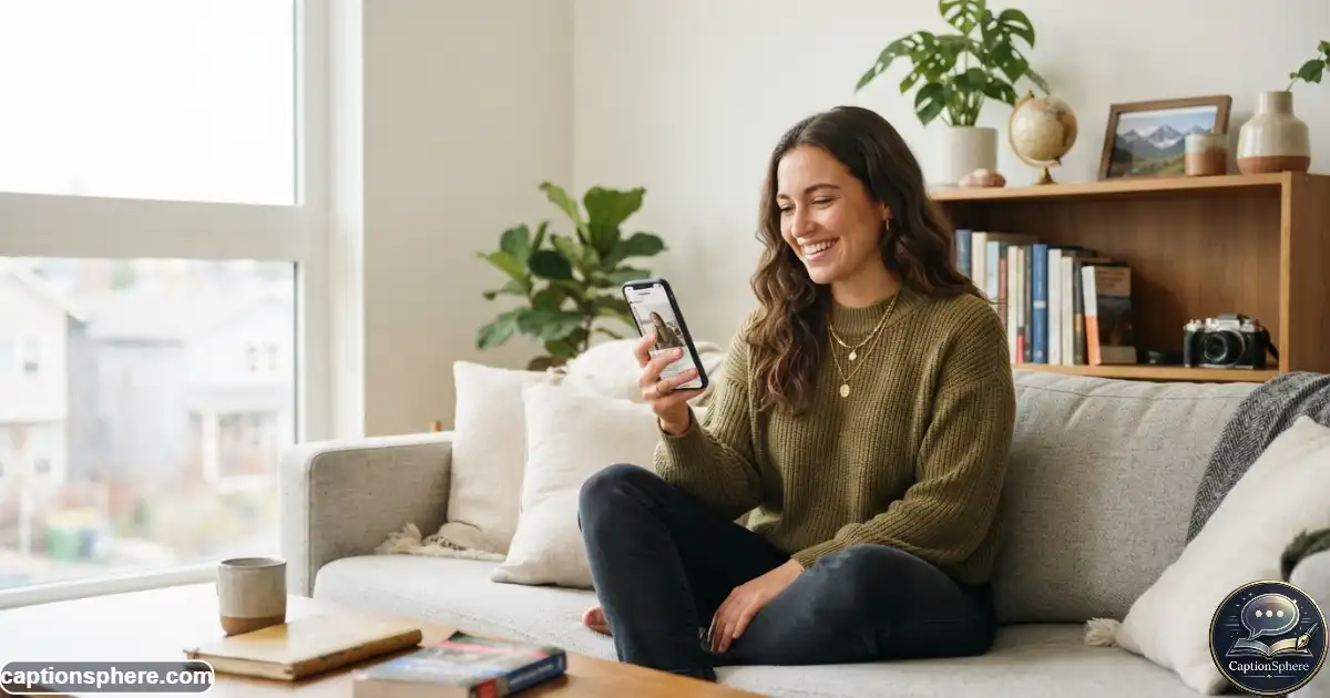 Person smiling while posting a return photo on Instagram after a break