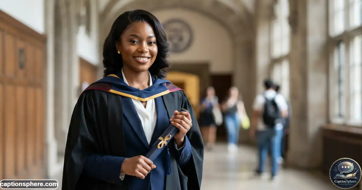 Image Prompt:
Create a realistic 16:9 editorial portrait of a master's graduate holding a diploma in a polished university setting. Dress the subject professionally beneath subtle graduation attire, creating a confident but natural professional mood suitable for LinkedIn. Leave clean top-middle space for a heading. No logos, watermark, website name, subtitle, or extra text.