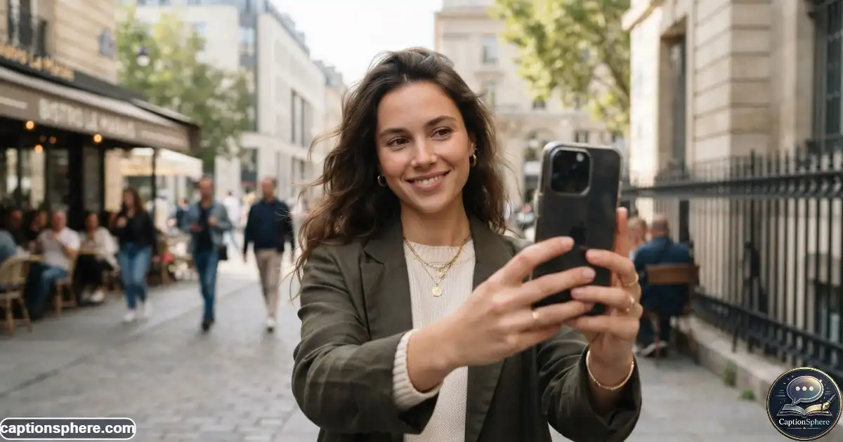 Image Prompt: Create a realistic 16:9 editorial lifestyle photograph of a stylish young adult taking a relaxed smartphone selfie outdoors in soft natural light. The subject has a calm, confident, effortless expression and casual fashionable clothing. Use a modern urban setting with subtle background blur, authentic photography, natural anatomy, premium composition, and clean visual space at the top-middle for a heading. No logo, watermark, website, subtitle, or extra text.