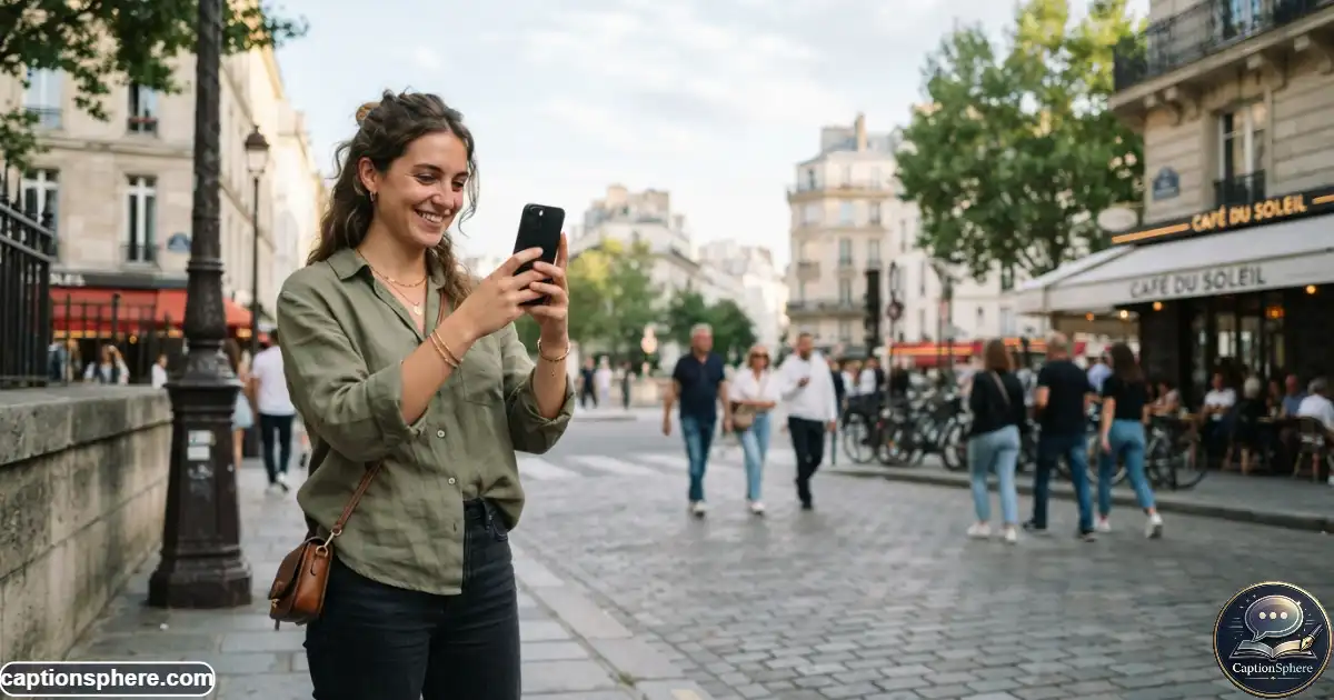 Image Prompt:
16:9 realistic editorial lifestyle photograph of a young adult casually taking a smartphone photo outdoors in a pleasant urban setting, relaxed expression and natural body language, authentic everyday atmosphere, subtle visual storytelling, no staged influencer pose, balanced composition with clean top-middle space.