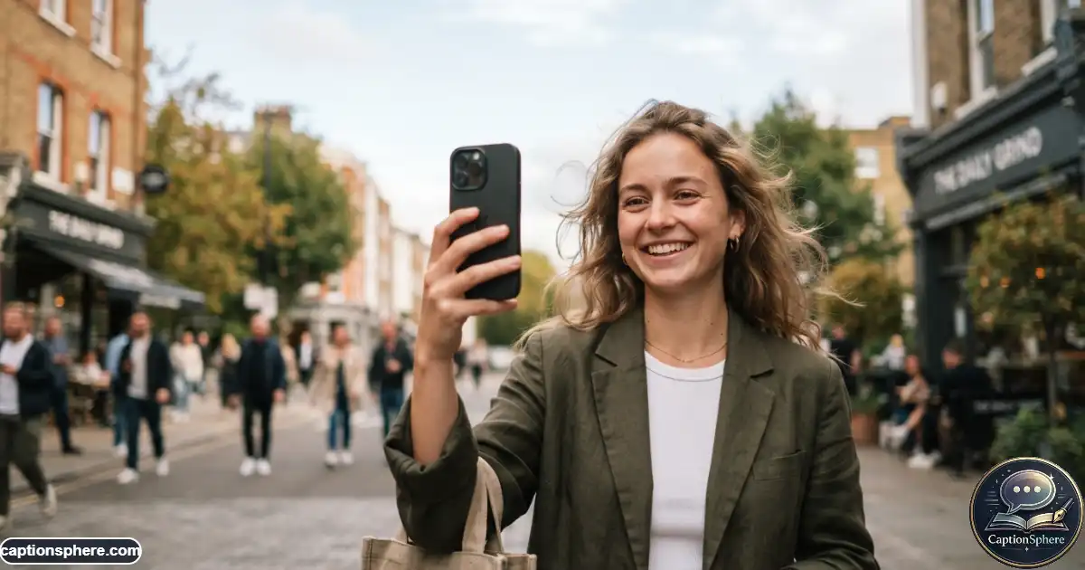 Person taking a natural candid selfie outdoors for an authentic Instagram post