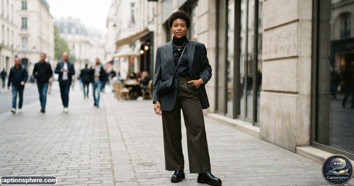 Confident person posing on a city street with bold fashion and natural expression