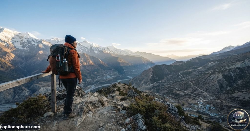 Traveler standing on a mountain viewpoint overlooking a dramatic natural landscape
