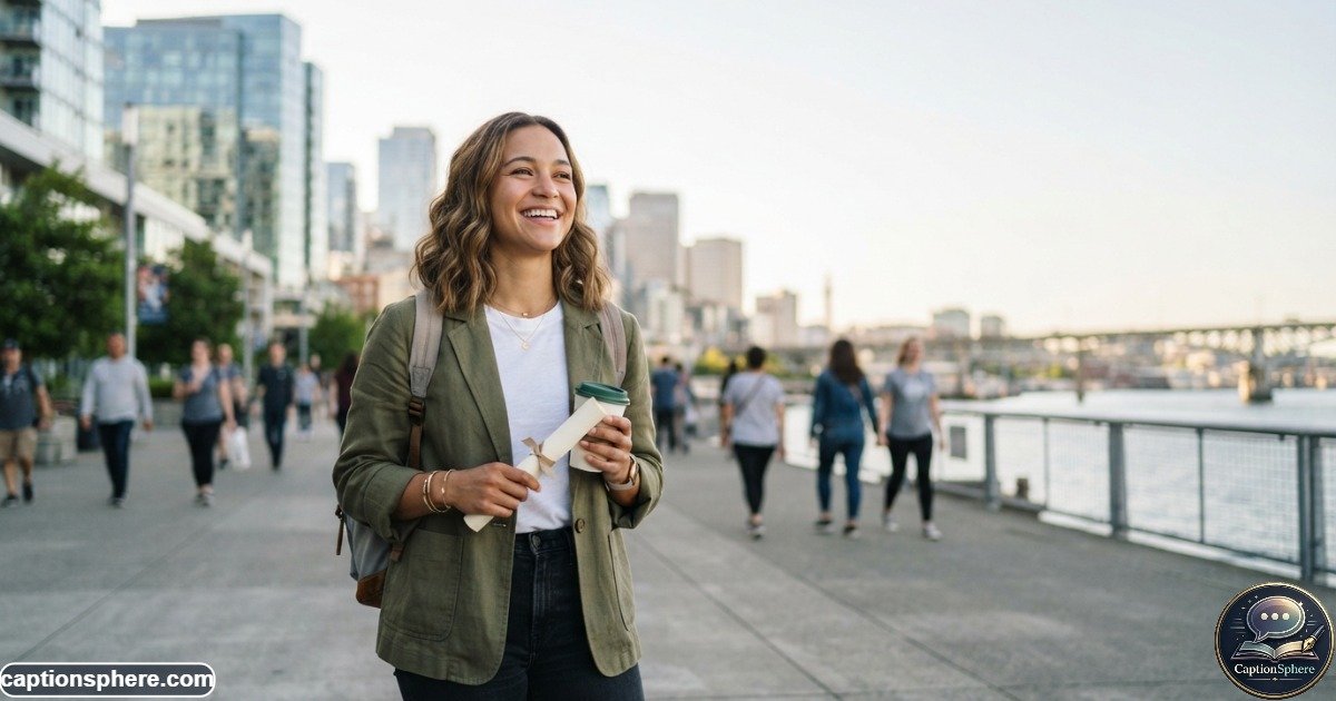 Confident person celebrating personal progress outdoors after achieving a goal