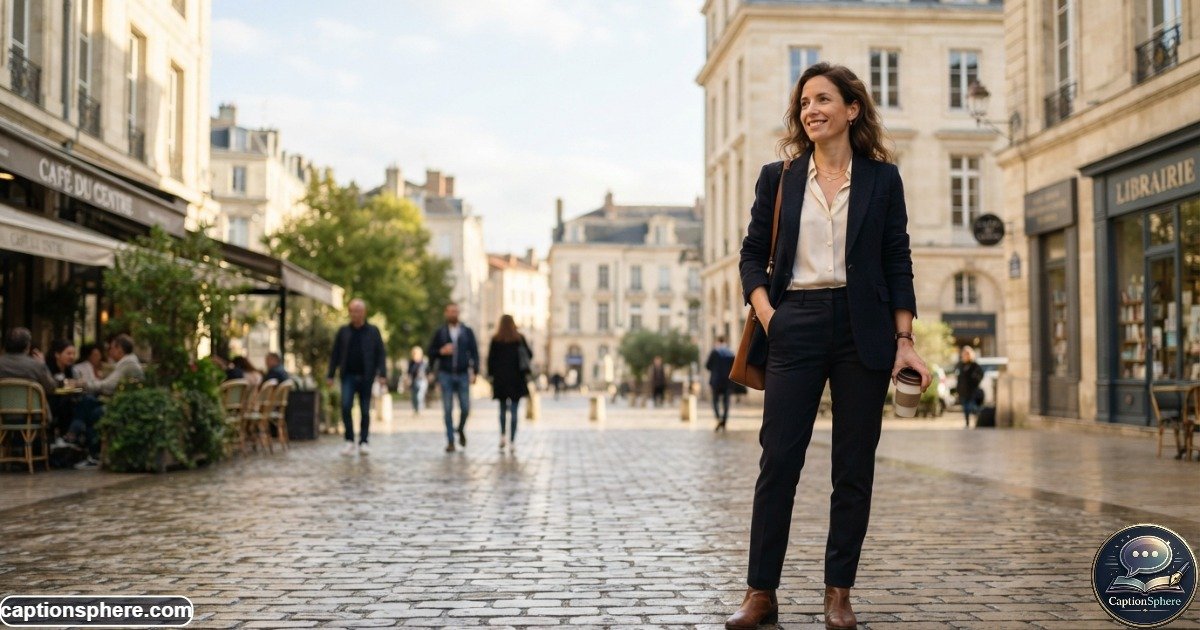 Woman standing confidently in an urban setting with relaxed natural posture