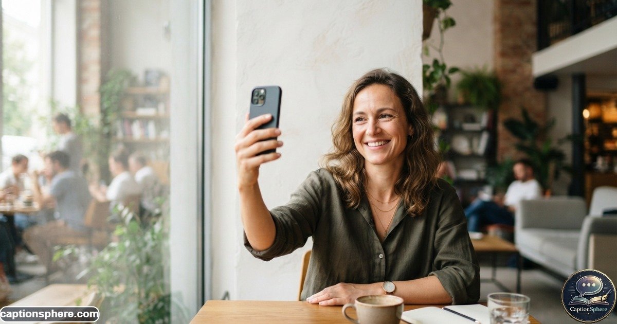 Adult taking a natural smartphone selfie while feeling confident and relaxed