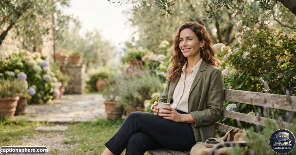 Confident woman enjoying a peaceful outdoor moment with natural relaxed expression