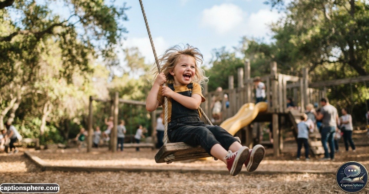 Happy child enjoying a swing at a bright outdoor playground on a sunny day