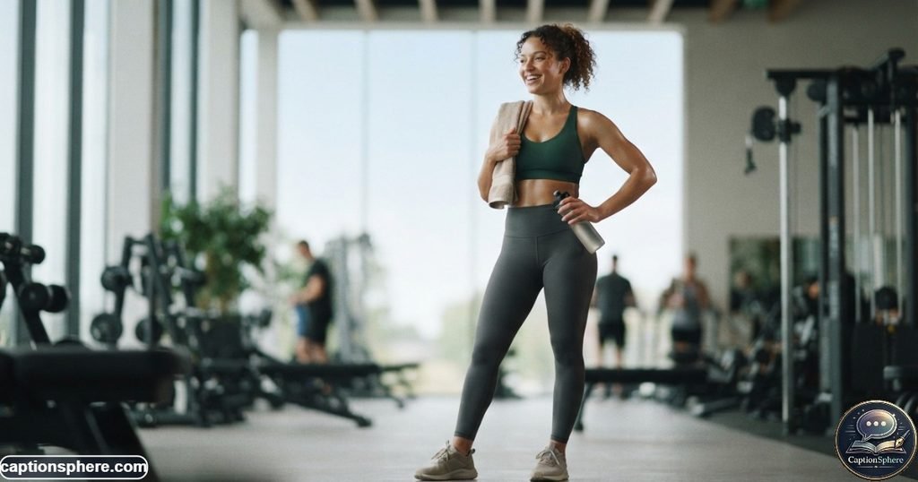 Fit young adult smiling confidently after a workout in a modern gym