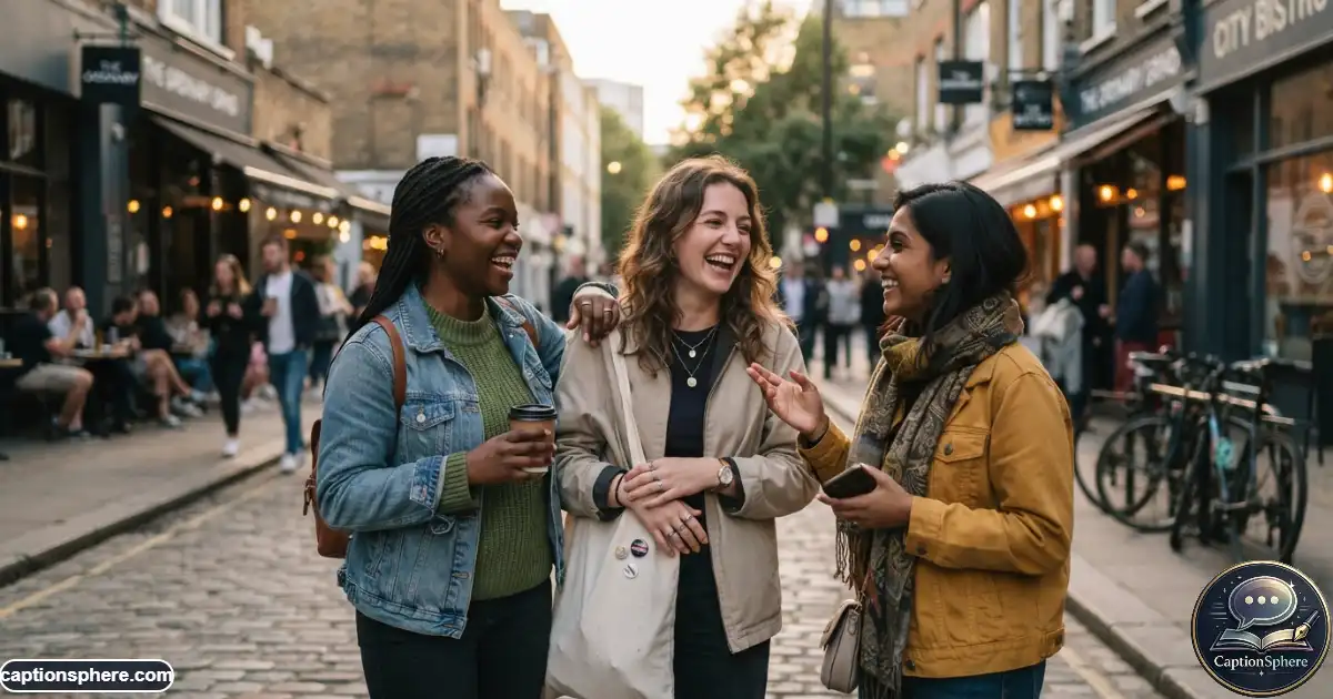 Three best friends posing together during a relaxed casual portrait