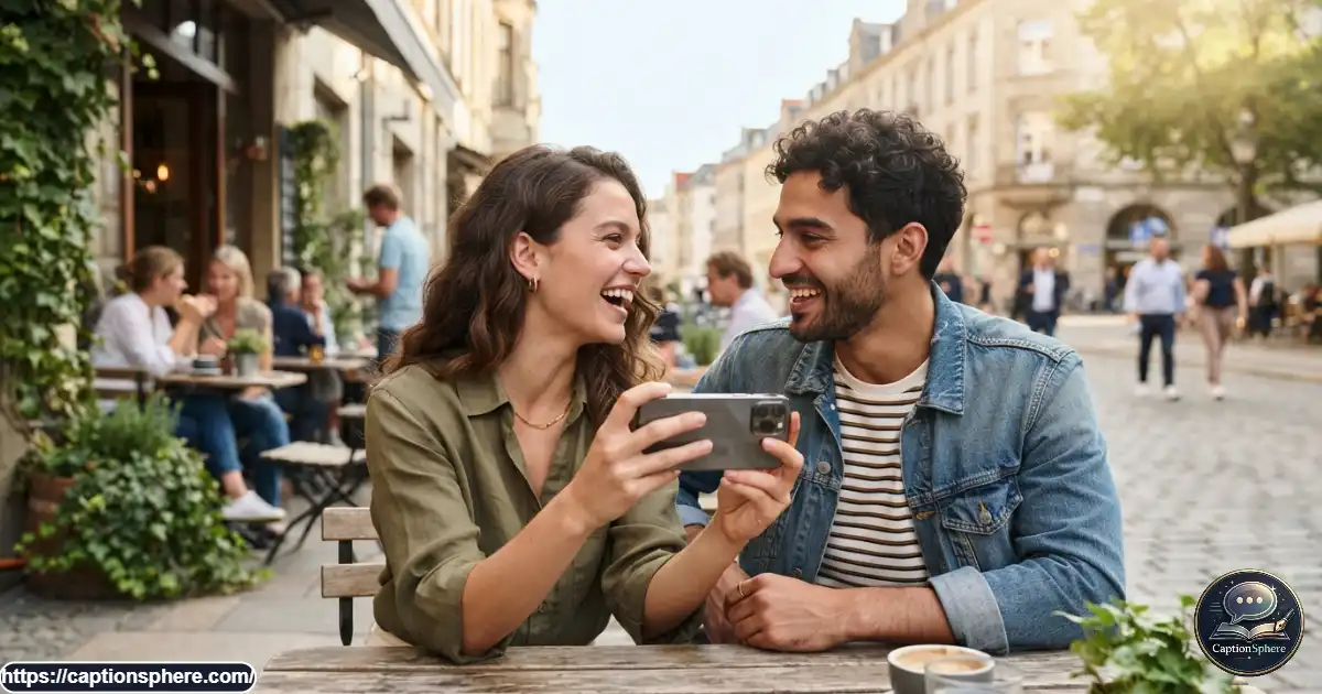 Young couple sharing eye contact while recording a casual social media video