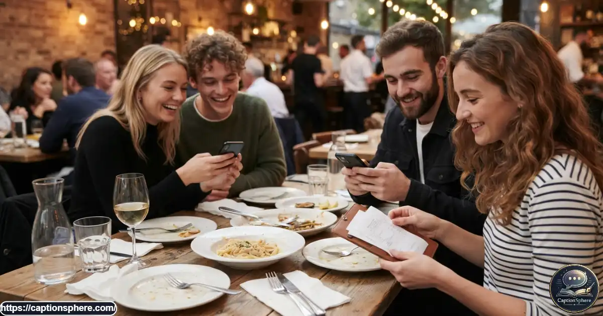 Close friends using smartphones to settle a shared dinner payment