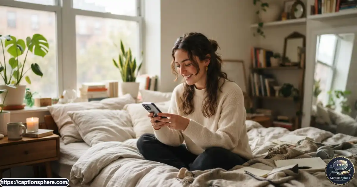 Young woman scrolling through random Instagram photos for a casual photo dump