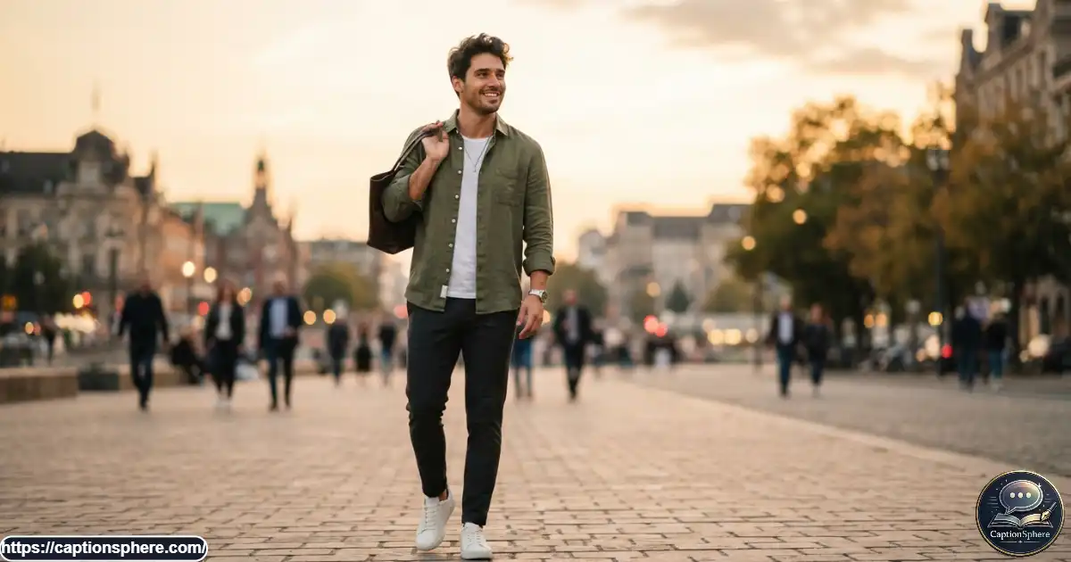 Stylish young man posing outdoors during golden hour for an aesthetic portrait