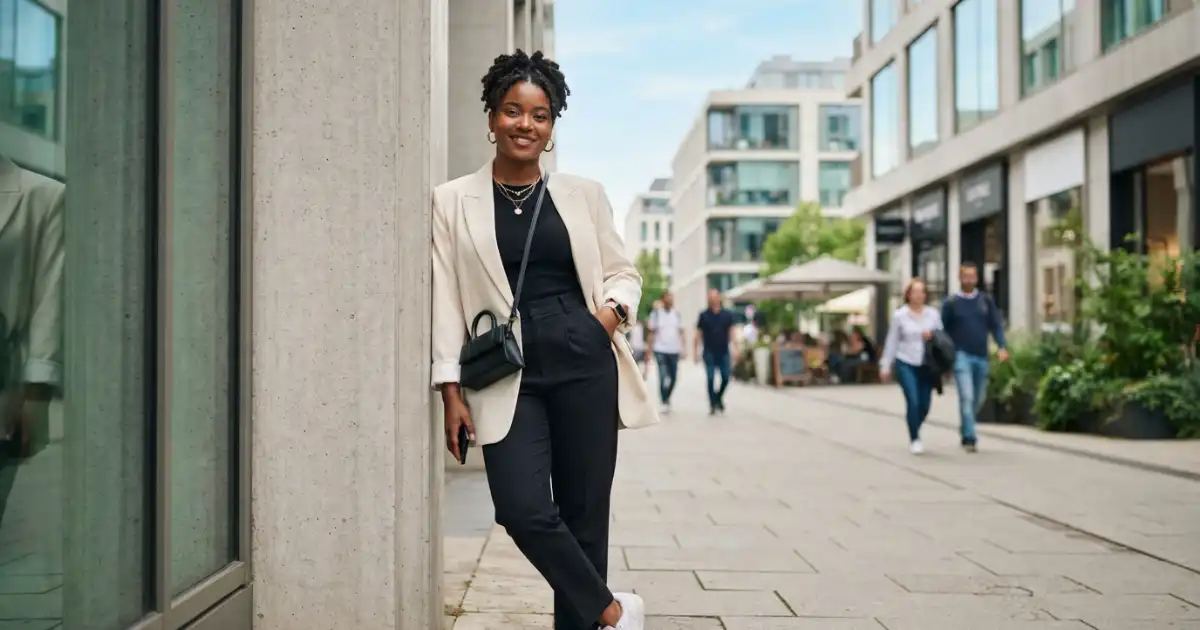 Confident person posing in a stylish outfit for a social media photo