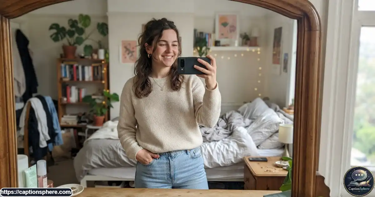 Person making a playful expression while taking a funny mirror selfie