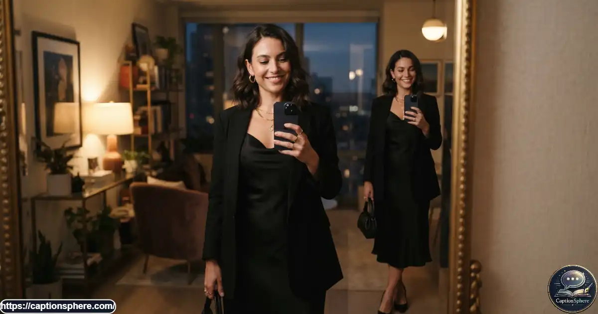 Person taking a dressed-up mirror selfie before a night out