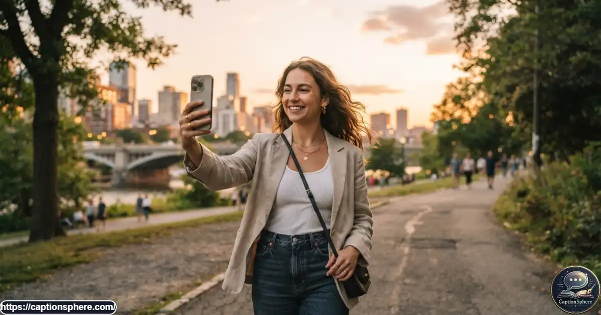 Person taking a warm golden hour self portrait during an evening walk