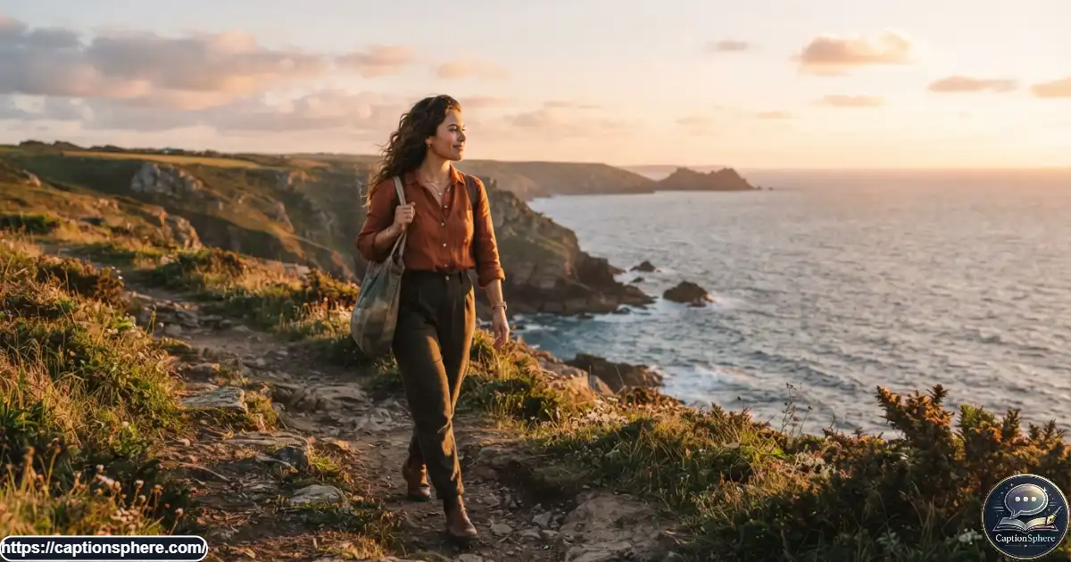 Woman walking forward alone at sunset after leaving the past behind