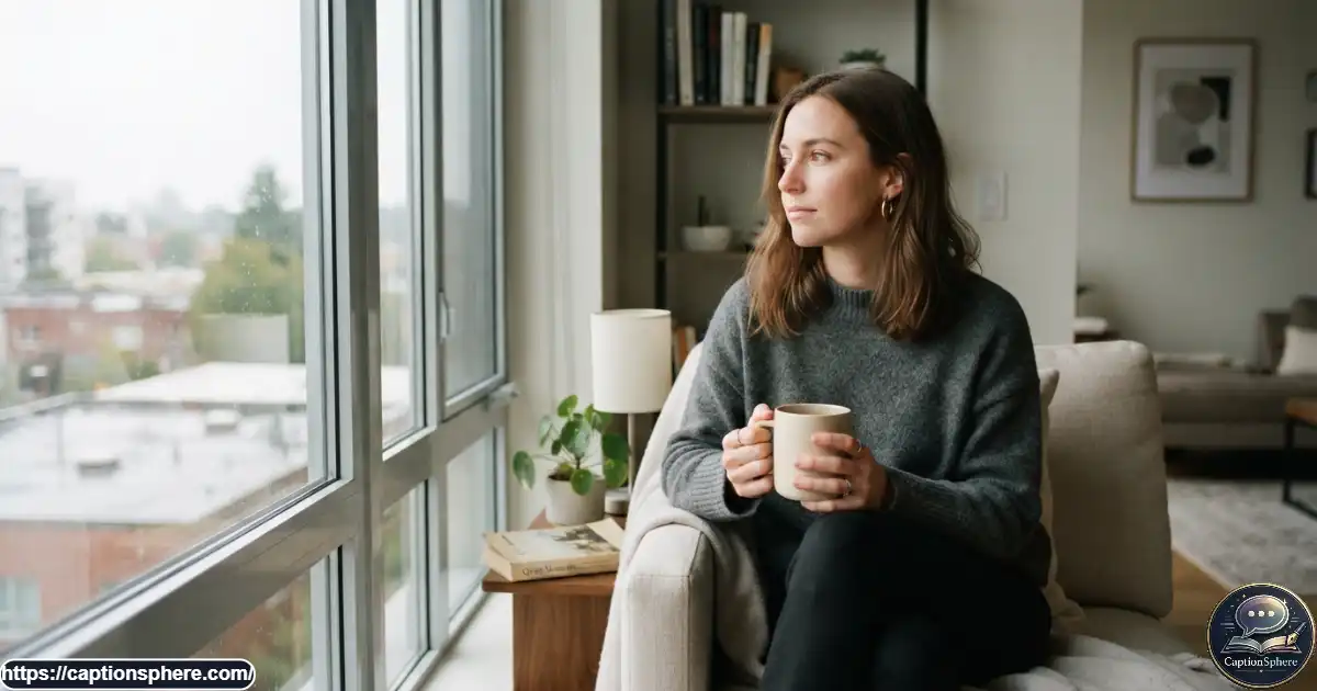 Person sitting peacefully near a window while processing the end of a relationship