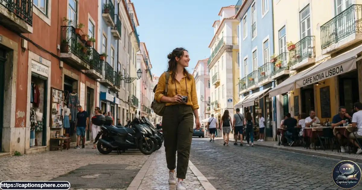 Young adult exploring a new city street with a hopeful expression and relaxed posture