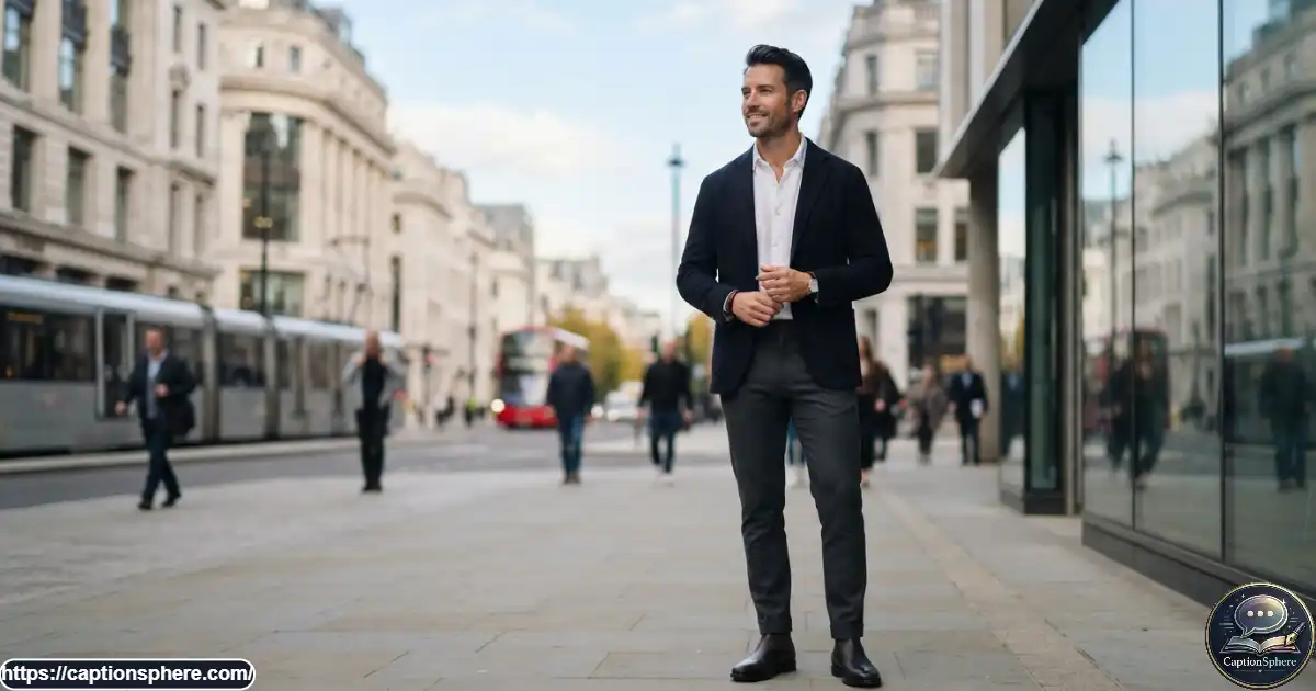Confident man standing calmly in a modern city setting during daylight