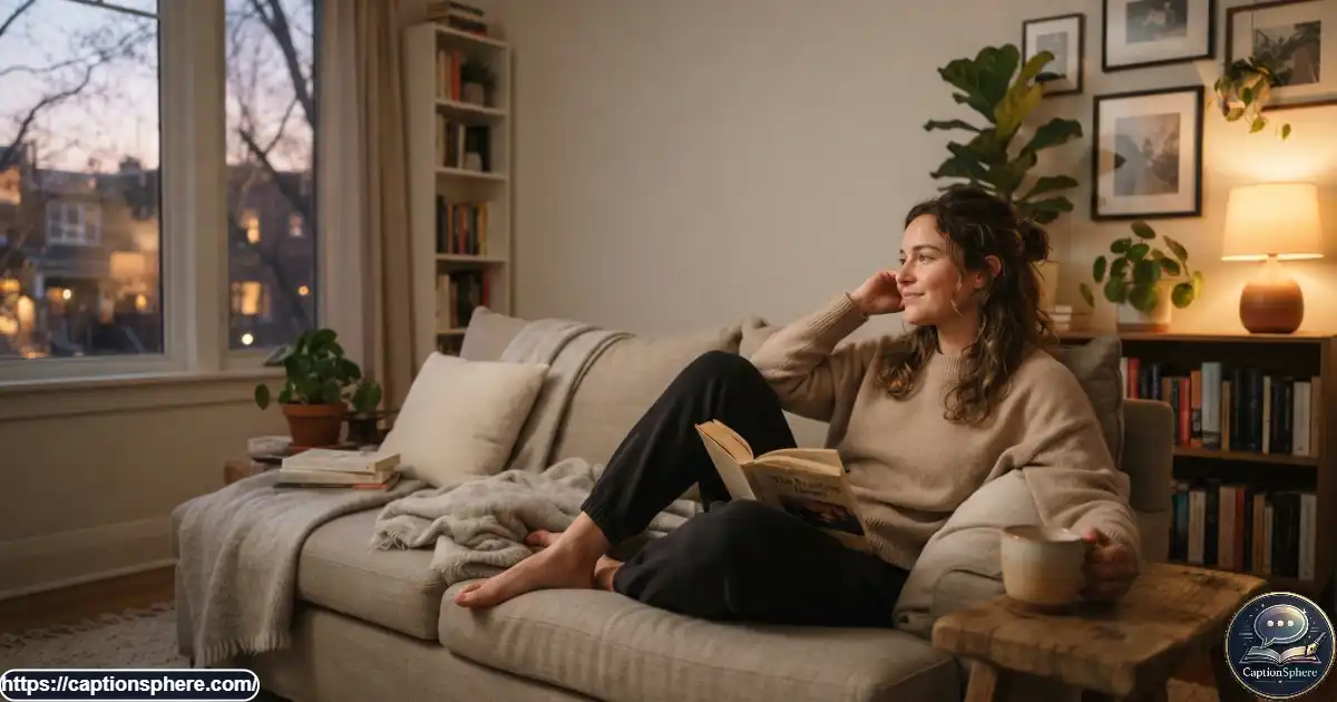Person relaxing alone at home during a calm evening after a busy day